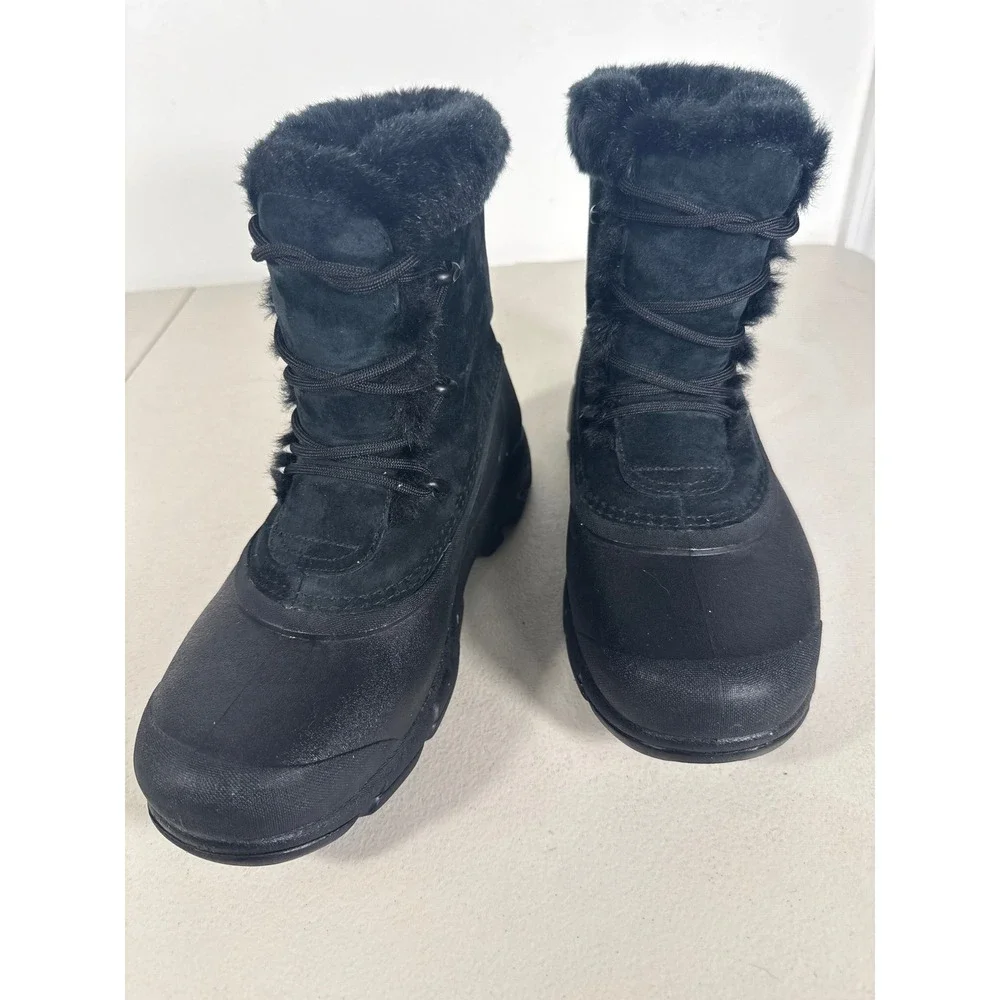 Sorel Womens Black Suede Faux Fur Trim Waterproof Winter Snow Boots Lace Up Sz 8